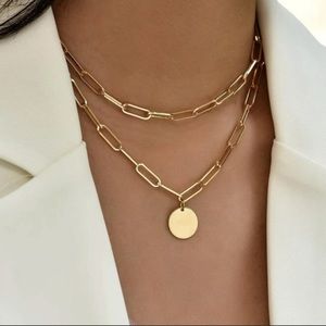 Gold Color - Layered Paperclip Link Necklace. Medalion Great Gift